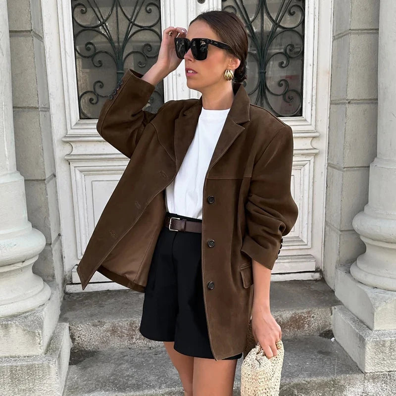 Women's Vintage Brown Suede Jacket – Demi-Season Autumn Winter Outerwear