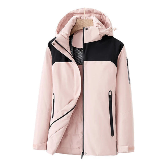 Women's Waterproof Quilted Jacket with Detachable Hood – Windproof Winter Coat for Outdoor Activities