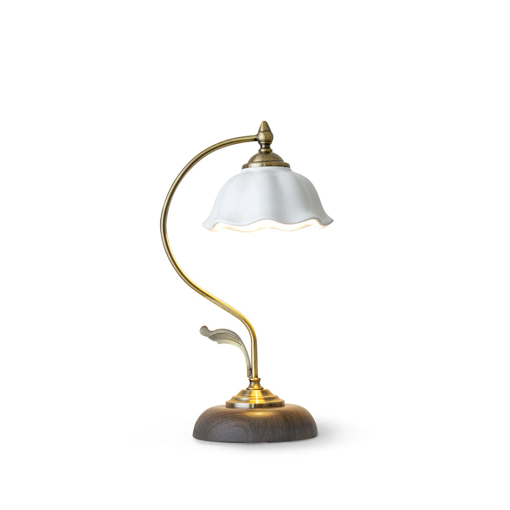 BloomGlow – Elegant Ceramic and Wood Desk Lamp