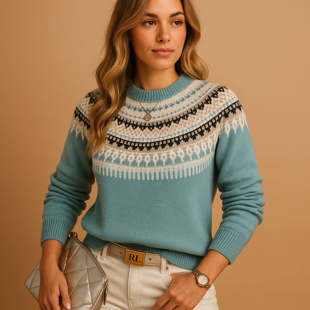 Knitted boho women’s sweater with round neckline | Yara