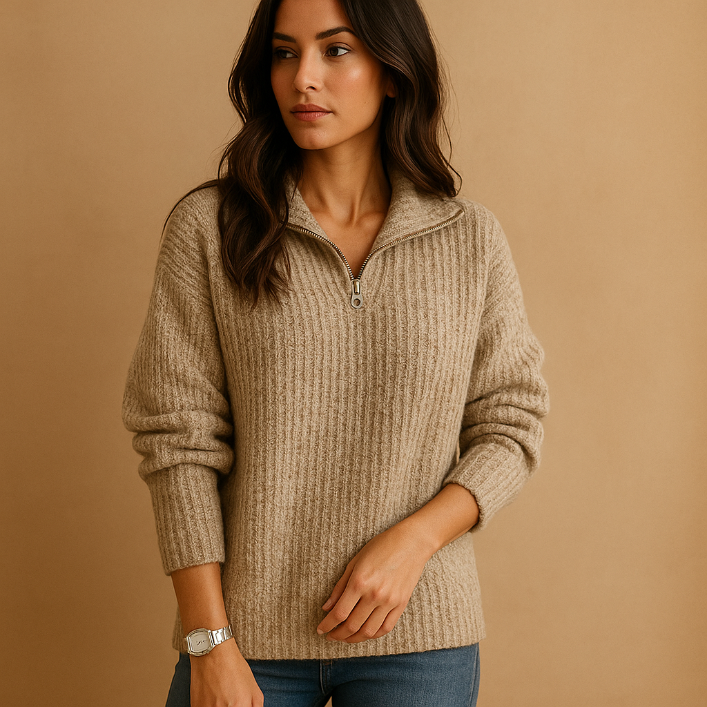 Chic women’s sweater with half-zip and comfortable fit | Elise