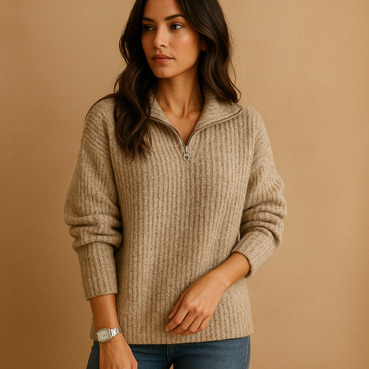 Chic women’s sweater with half-zip and comfortable fit | Elise