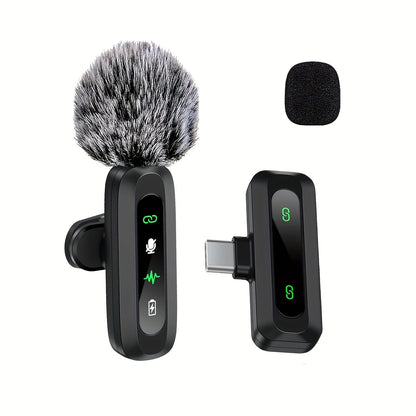 Wireless Lavalier Microphone with USB-C Connectivity for Smartphones and Tablets – Compact Design, Ideal for Podcasts and Vlogs