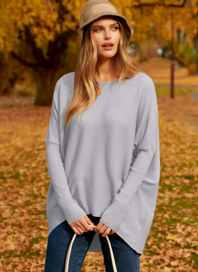Women's Sweater Oversized Fit Soft Wool Blend Long Sleeves – Casual Style