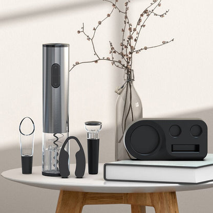 Electric Wine Bottle Opener Set | Includes Pourer & Vacuum Stopper | Effortless Cork Removal Kit