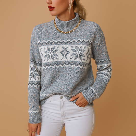 Knitted Turtleneck Sweater with Snowflakes for Women | Ilse