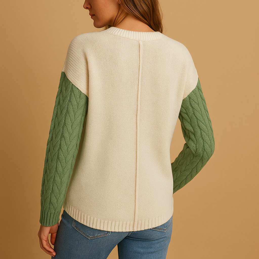 Knitted women’s sweater with cable pattern and pocket detail | Yara