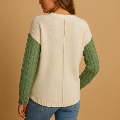 Knitted women’s sweater with cable pattern and pocket detail | Yara
