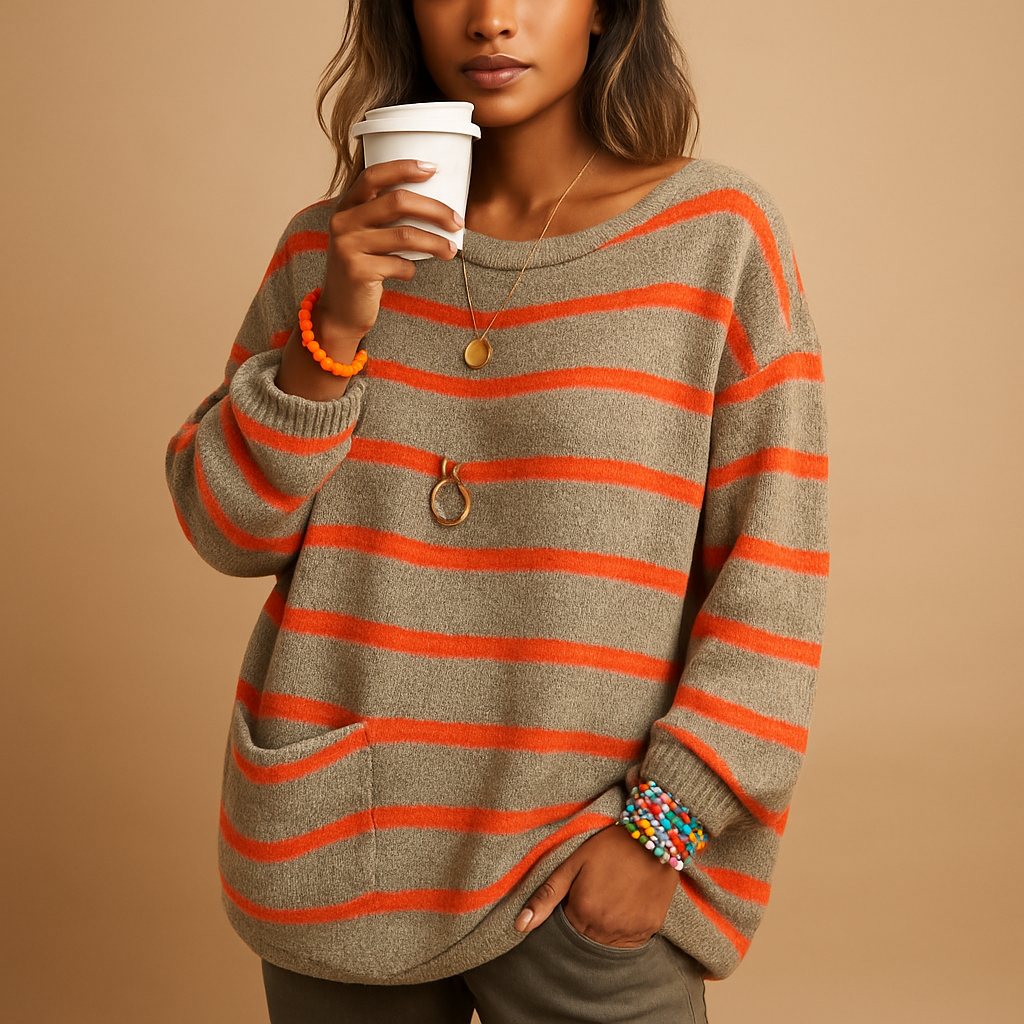 Striped knitted women’s sweater with crew neck | Lotte