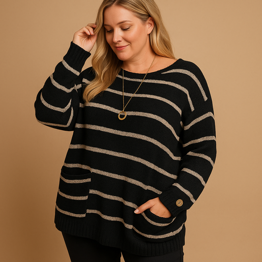 Striped knitted women’s sweater with crew neck | Lotte