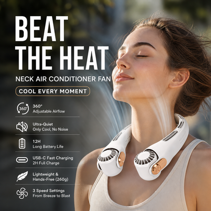 🍃 AirGlace™ | Ventilateur de Cou Portable – Refroidissement 360°, Ultra-Silencieux, Rechargeable & Mains Libres