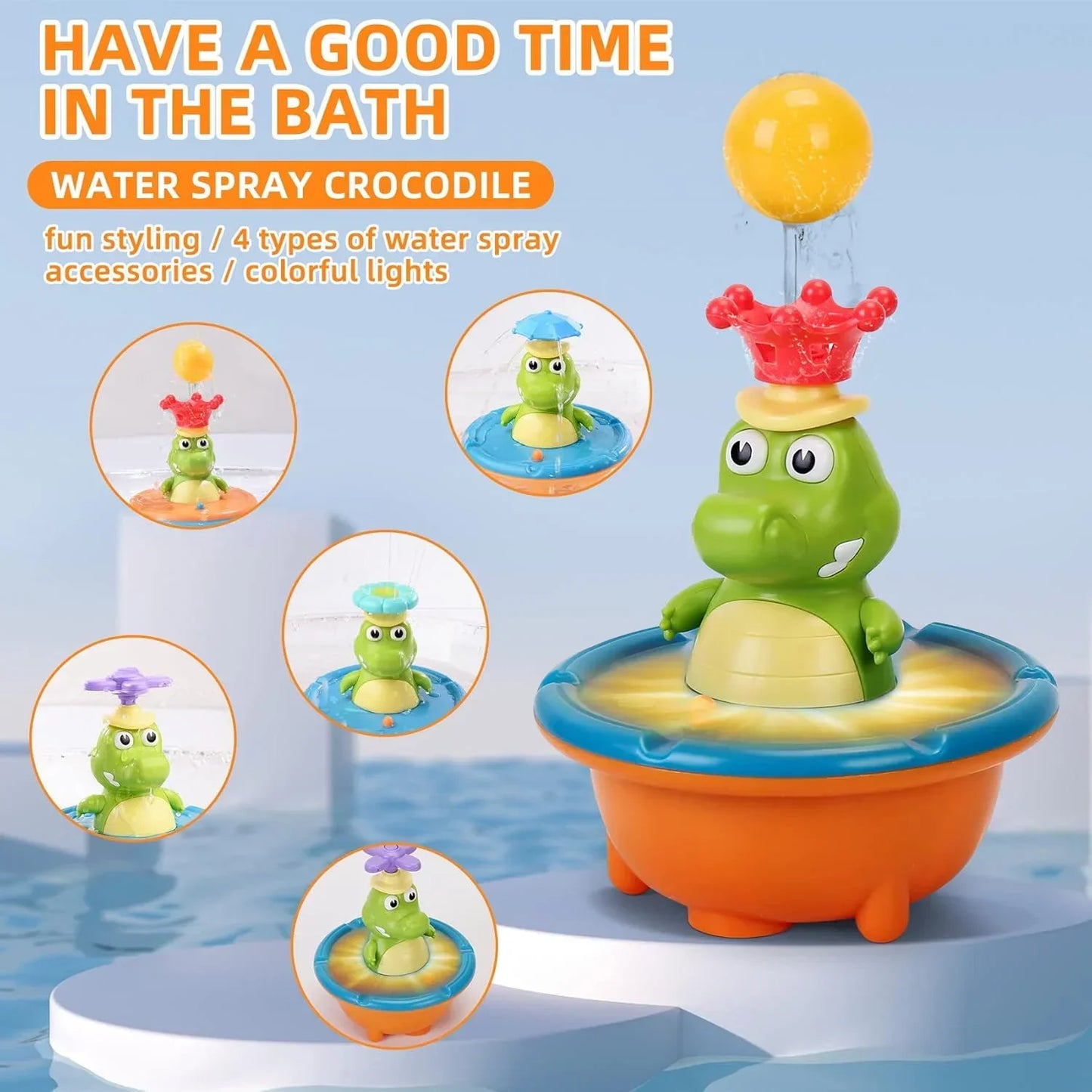 Light Up Crocodile Bath Toy – Interactif et jeux d'eau – Jouets de bain « Fontaine Crocodile »