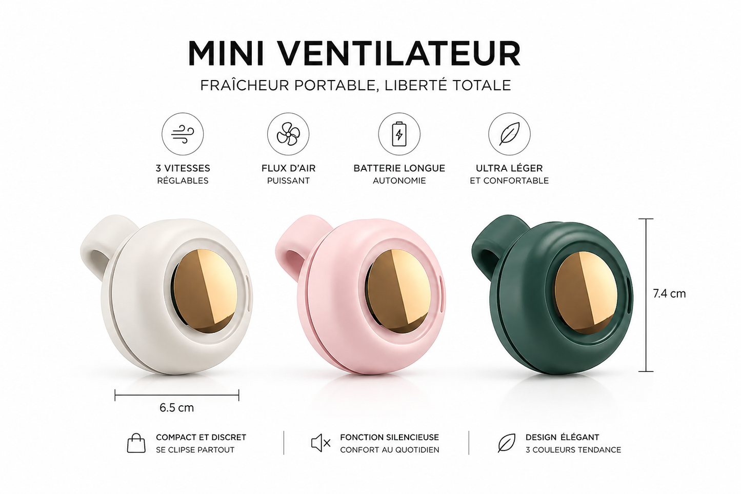 Mini Ventilateur Portable à Clip – Rechargeable, Léger et Mains Libres