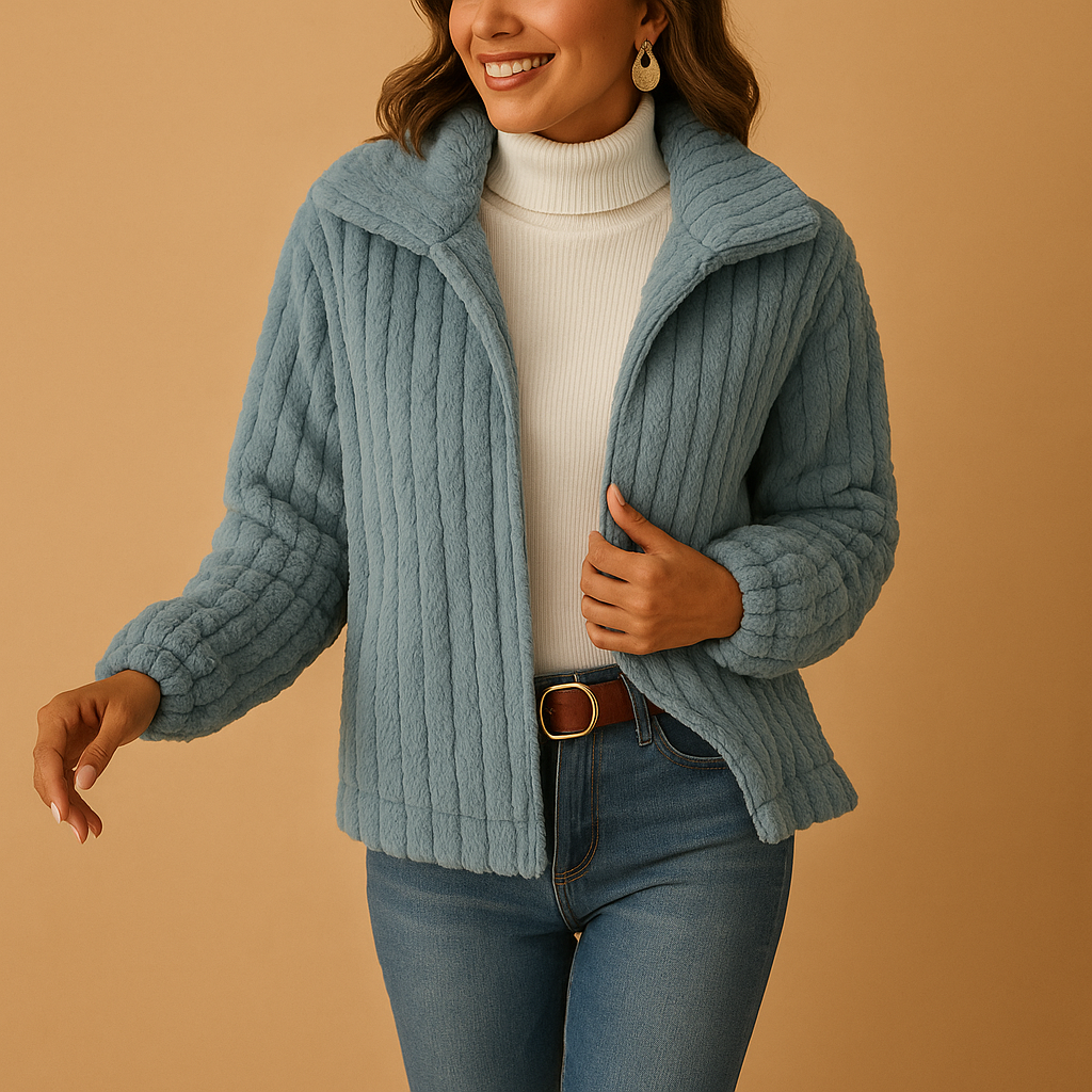 Long fleece women’s cardigan with collar | Eveline
