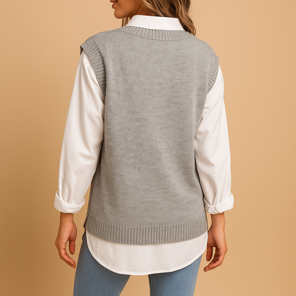 Sleeveless cable-knit V-neck vest for women | Marit