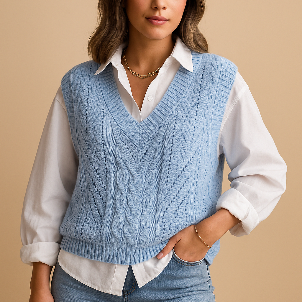 Sleeveless cable-knit V-neck vest for women | Marit