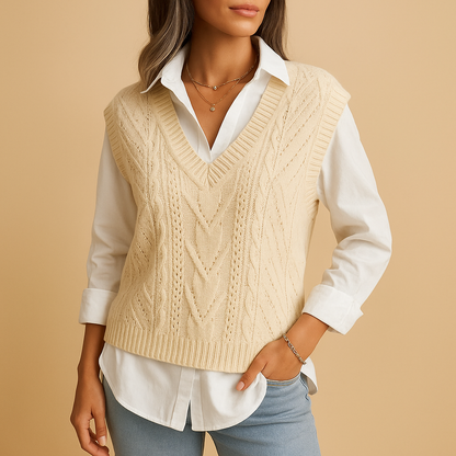 Sleeveless cable-knit V-neck vest for women | Marit