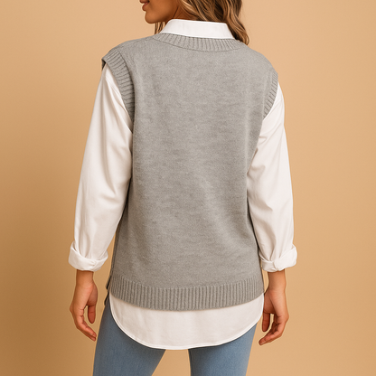 Sleeveless cable knit V-neck cardigan for women | Marit