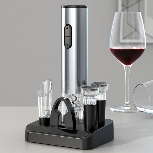 Electric Wine Bottle Opener Set | Includes Pourer & Vacuum Stopper | Effortless Cork Removal Kit