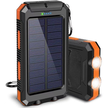 Batterie externe solaire 10000mAh, chargeur solaire avec double lampe LED