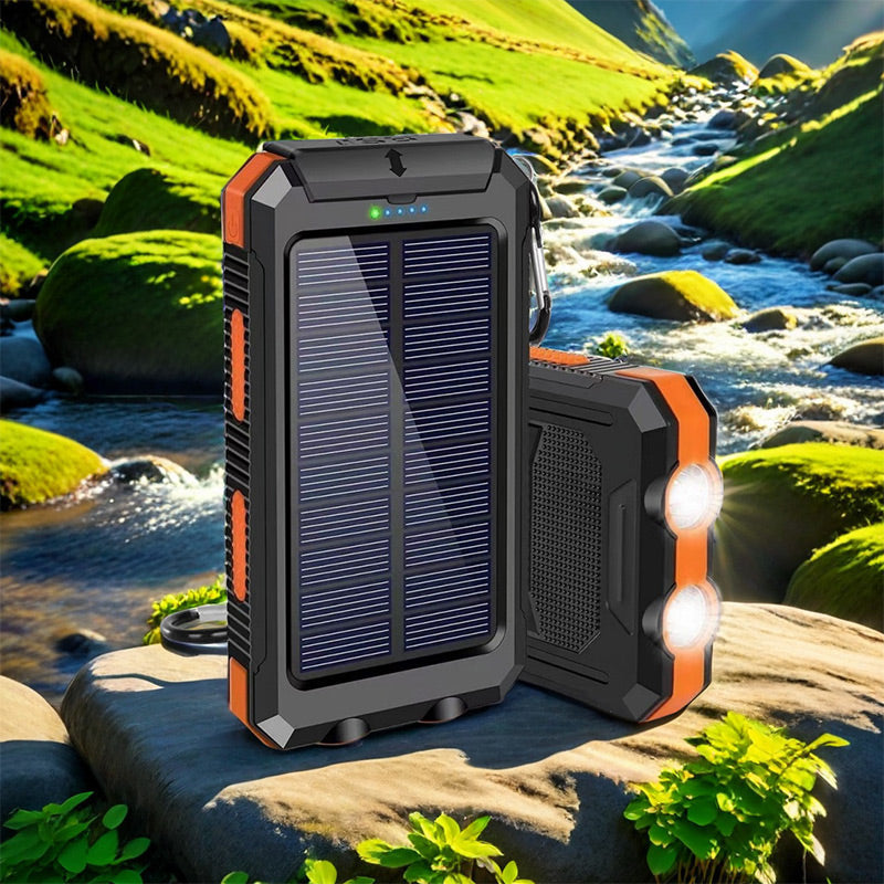 Batterie externe solaire 10000mAh, chargeur solaire avec double lampe LED