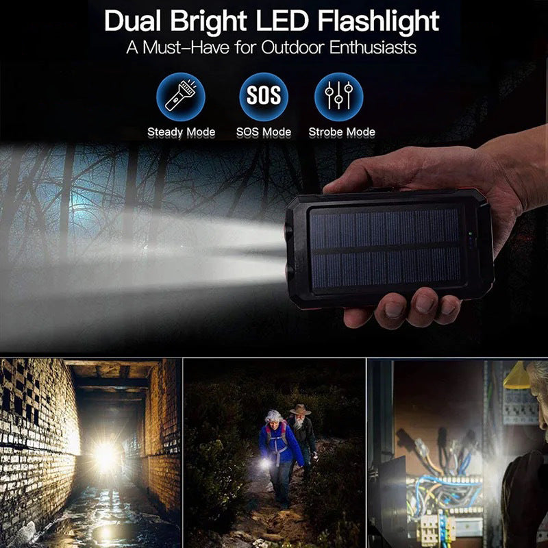 Batterie externe solaire 10000mAh, chargeur solaire avec double lampe LED
