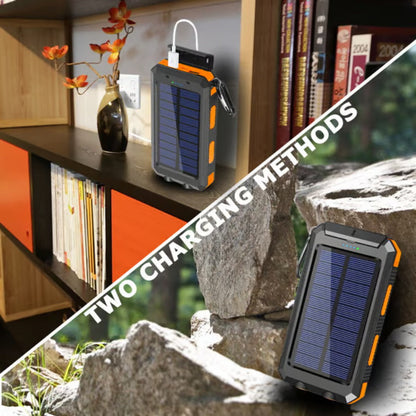 Batterie externe solaire 10000mAh, chargeur solaire avec double lampe LED