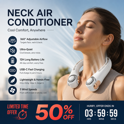 🍃 AirGlace™ | Ventilateur de Cou Portable – Refroidissement 360°, Ultra-Silencieux, Rechargeable & Mains Libres