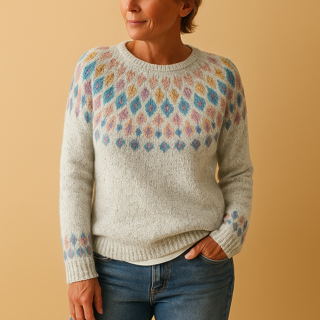 Warm women’s wool sweater with print | Evelina