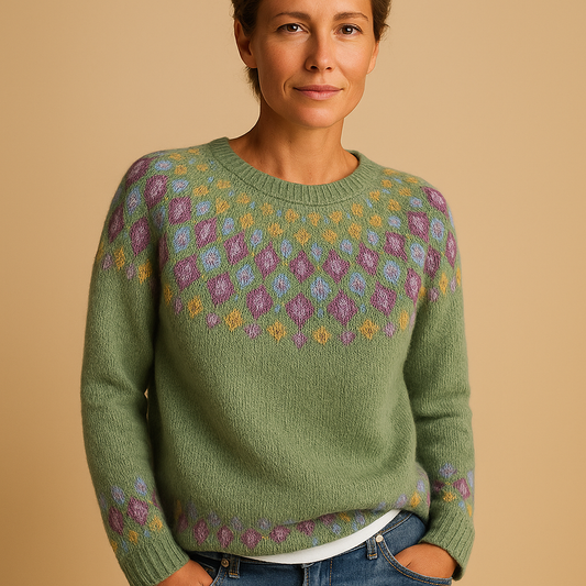 Warm women’s wool sweater with print | Evelina